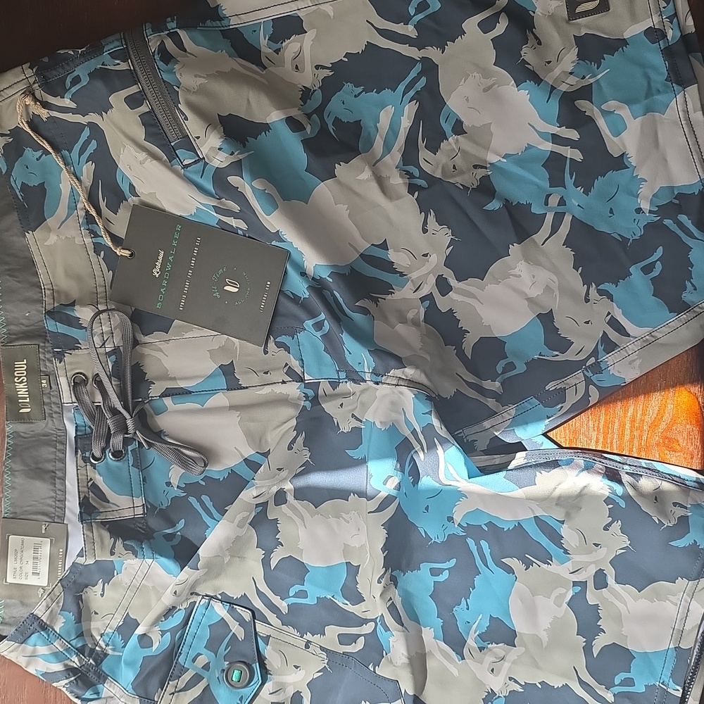 Linksoul Boardwalker Shorts Mens 34 Blue Camo Swim Trunks Quick Dry Boardshorts